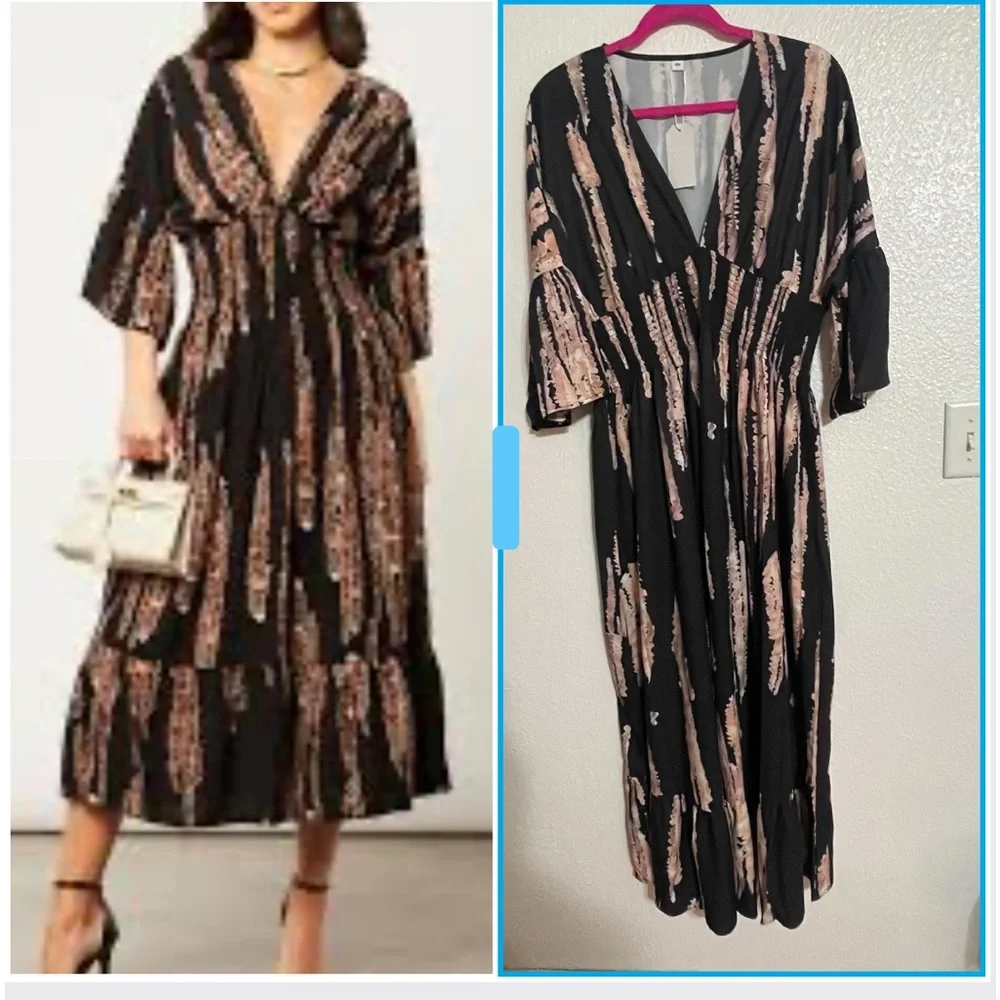 Retro 3/4 Sleeve Print Midi Dress - Picture 3 of 9